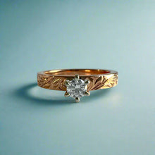 Load image into Gallery viewer, Kaimana Kula Old English &amp; Hibiscus 3mm Solitaire Ring with Diamond in 14K Pink Gold in size 4 3/4
