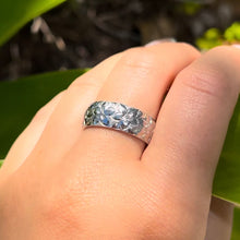 Load image into Gallery viewer, Hibiscus with leaves 8mm Raised Hawaiian &quot;Kuuipo&quot; Ring in 14K White Gold in size 9 3/8
