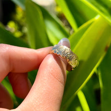 Load image into Gallery viewer, Scalloped Old English with Turtle &amp; Hibiscus 8mm Ring in 14K Yellow Gold in size 7

