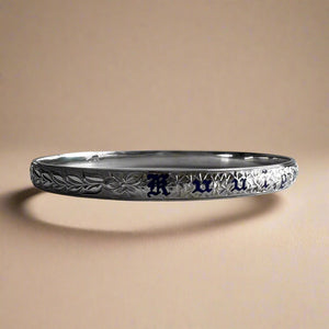 Shiny Maile & Hibiscus 6mm "Kuuipo" Bangle Bracelet in 14K White Gold