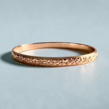 Load image into Gallery viewer, Hibiscus &amp; Plumeria with Leaves 6mm Bangle Bracelet in 14K Pink Gold in size 7 1/4
