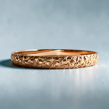 Load image into Gallery viewer, Plumeria with leaves 6mm Bangle Bracelet in 14K Pink Gold in size 7 3/8
