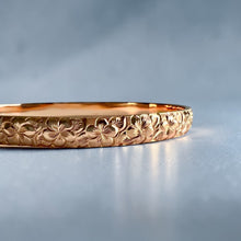 Load image into Gallery viewer, Plumeria with leaves 6mm Bangle Bracelet in 14K Pink Gold in size 7 3/8
