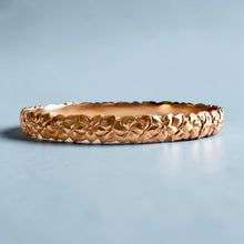Load image into Gallery viewer, Scalloped Hibiscus &amp; Plumeria with Leaves 8mm Makana Bangle Bracelet in 14K Pink Gold in 7 3/4
