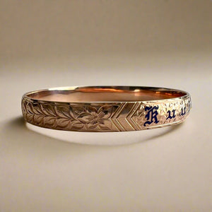 Maile & Hibiscus 8mm "Kuuipo" Hawaiian Bangle Bracelet in 14K Pink Gold