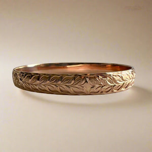 Maile & Hibiscus 8mm "Kuuipo" Hawaiian Bangle Bracelet in 14K Pink Gold