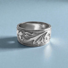 Load image into Gallery viewer, Raised Dolphin &amp; Turtle with Old English 12mm Ring in 14K White Gold in size 13 1/2
