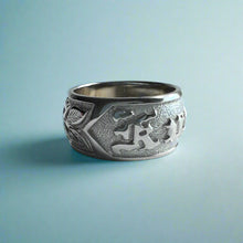 Load image into Gallery viewer, Raised Two-Tone Maile and Plumeria with Leaves 10mm &quot;Kuuipo&quot; Ring in 14K White &amp; Pink Gold
