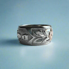 Load image into Gallery viewer, Raised Two-Tone Maile and Plumeria with Leaves 10mm &quot;Kuuipo&quot; Ring in 14K White &amp; Pink Gold

