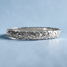 Load image into Gallery viewer, Scalloped Hibiscus &amp; Plumeria with Leaves 8mm Bangle Bracelet in 14K White Gold in size 7
