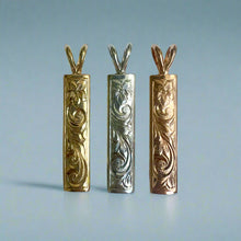 Load image into Gallery viewer, Hibiscus &amp; Old English with border 6mm x 1&#39;&#39; Pendant in 14K Yellow, White or Pink Gold
