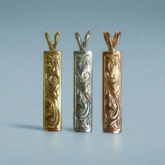 Hibiscus & Old English with border 6mm x 1'' Pendant in 14K Yellow, White or Pink Gold
