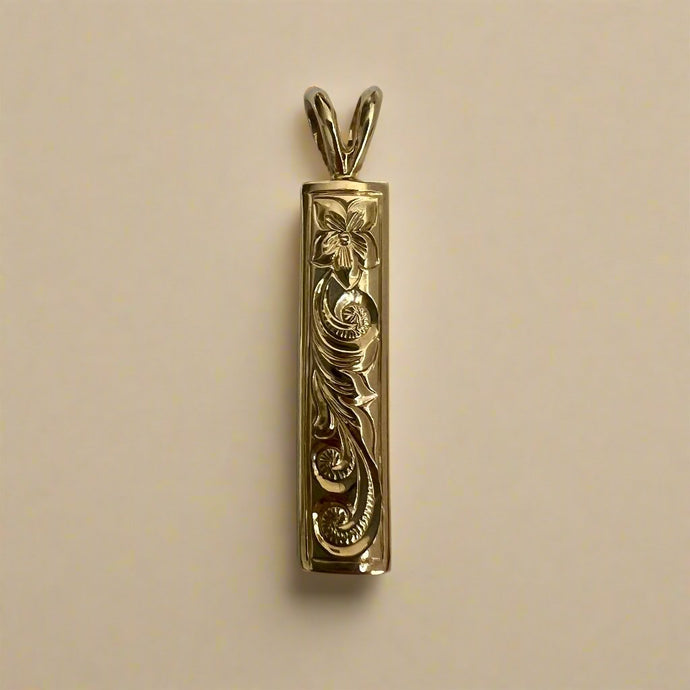 Hibiscus & Old English w/border 6mm x 1'' Pendant in 14K Yellow