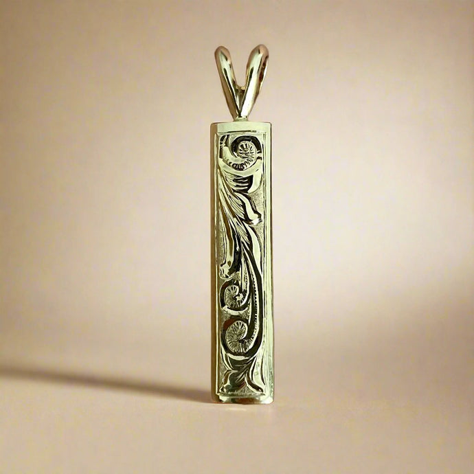 Old English with border 6mm x 1'' Pendant in 14K Yellow Gold