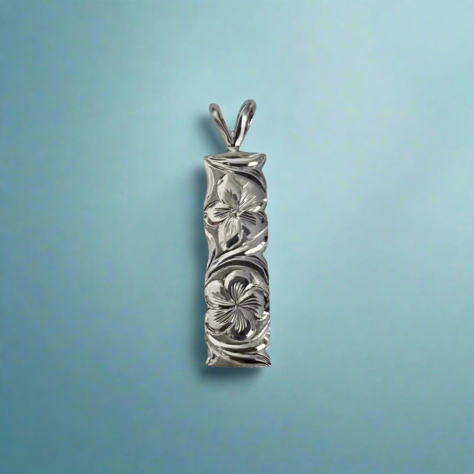 Scalloped La Hoomanao 8mm x 1'' Hibiscus & Plumeria Pendant in 14K White Gold
