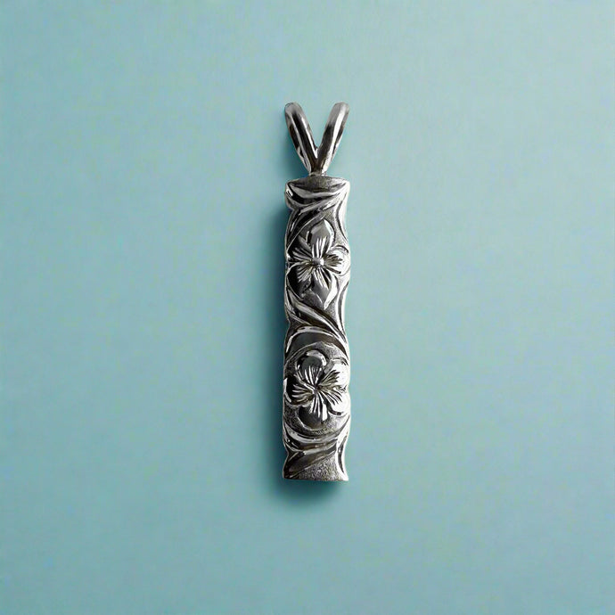 Scalloped La Hoomanao 6mm x 1'' Hibiscus & Plumeria Pendant in 14K White Gold