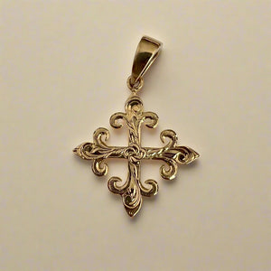 Large Enamel Fleur De Lys Pendant in 14K Gold