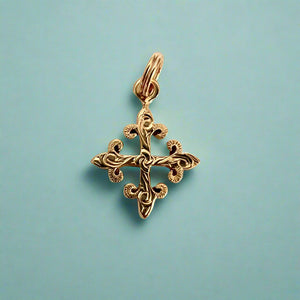 Fleur De Lys Cross Charm in 14K Gold