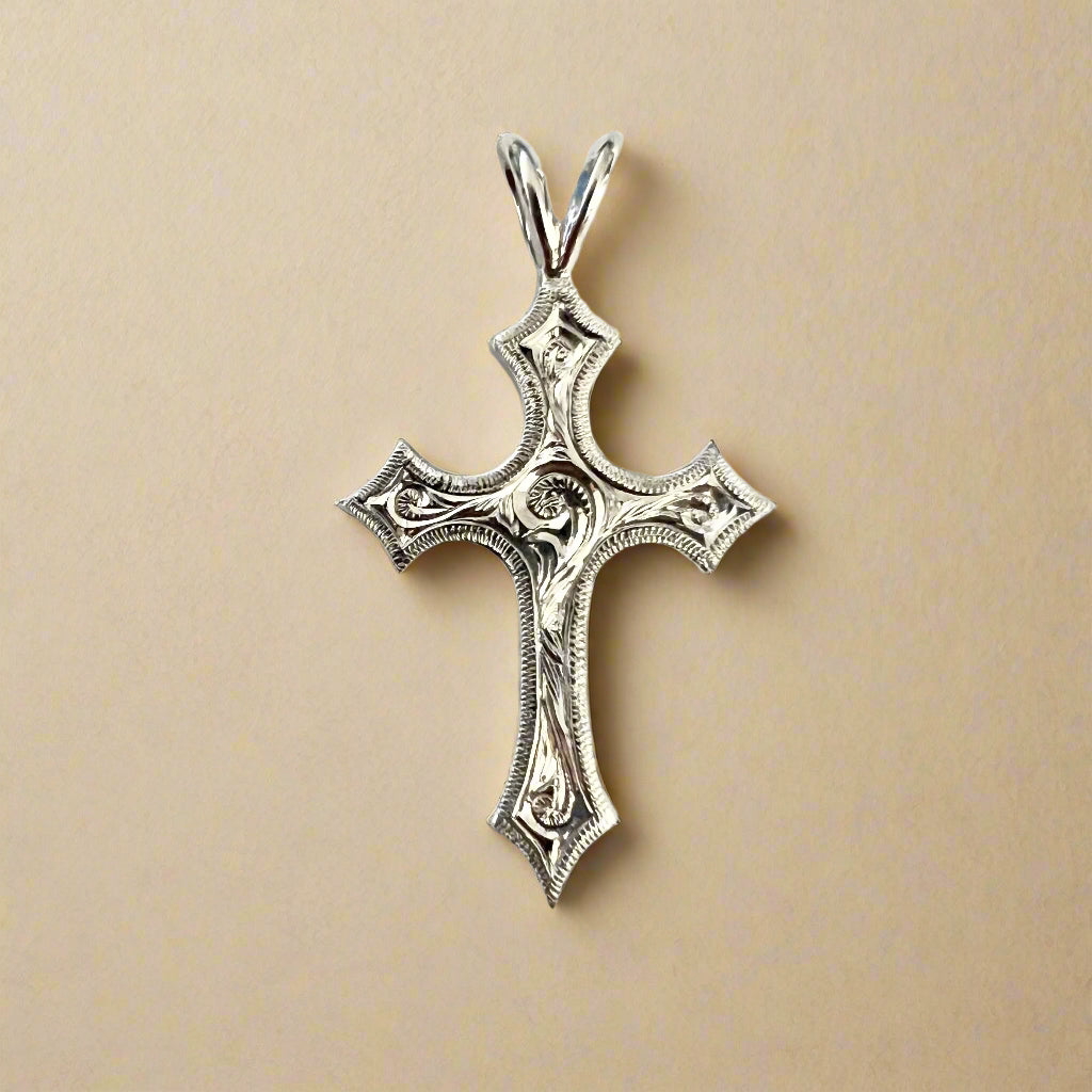 Medium Byzantine Cross Pendant in 14K White Gold