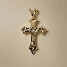 Load image into Gallery viewer, Medium Byzantine Cross Pendant w/ Diamond in 14K Yellow Gold
