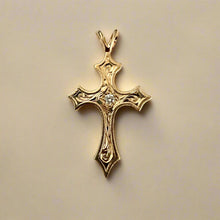 Load image into Gallery viewer, Medium Byzantine Cross Pendant with Diamond in 14K Yellow Gold
