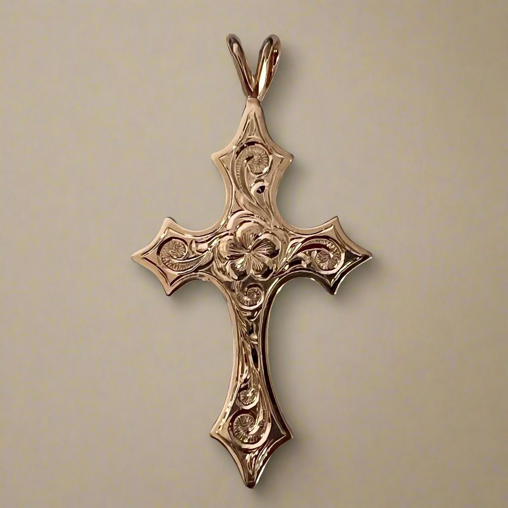 Large engraved Byzantine cross pendant 