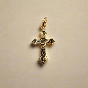 Small Byzantine Cross Pendant in 14K Yellow Gold