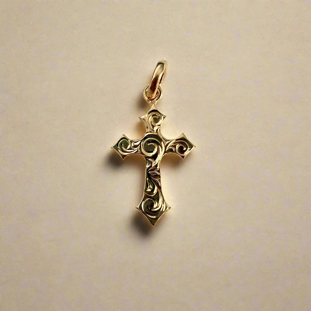 Small Byzantine Cross Pendant in 14K Yellow Gold