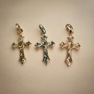 Small Byzantine Cross Pendants  in 14K Yellow, White and Pink Gold