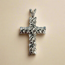 Load image into Gallery viewer, Scalloped Plumeria 6mm Cross Pendant in 14K White Gold or Pink Gold
