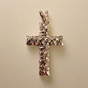 Scalloped Plumeria 6mm Cross Pendant in 14K White Gold or Pink Gold