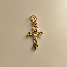 Load image into Gallery viewer, Byzantine Cross Charm Pendant in 14K Yellow Gold
