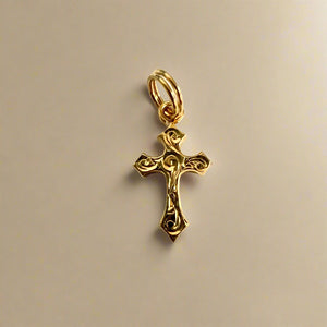 Byzantine Cross Charm Pendant in 14K Yellow Gold