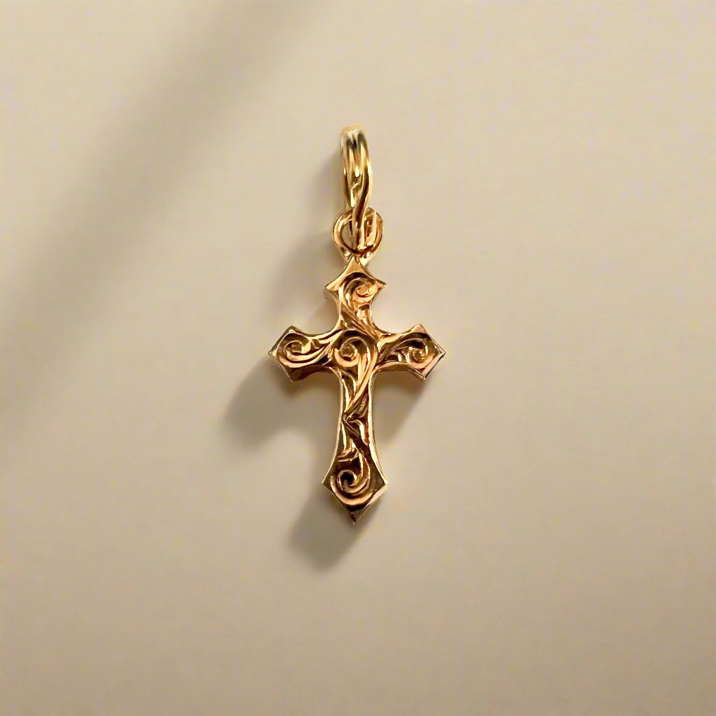 Byzantine Cross Charm Pendant in 14K Pink Gold