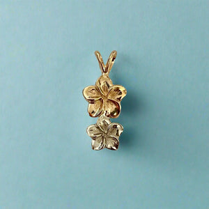 Two Plumeria Flowers Pendant in 14K Gold