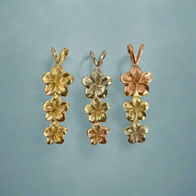 Load image into Gallery viewer, Three Plumeria Vertical Pendant in 14K or 18K Gold
