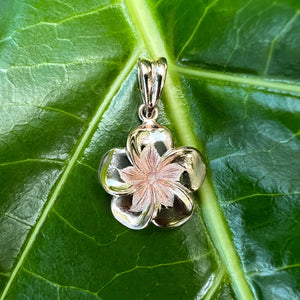 Hawaiian plumeria pendant in yellow gold