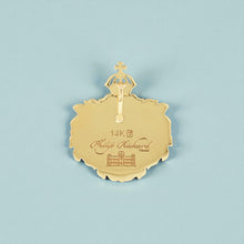 Load image into Gallery viewer, Back of Iolani Palace Cress Maile Pendant with Raised Initial "K" in 14K Yellow Gold
