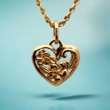 Load image into Gallery viewer, Filigree Plumeria &amp; Old English Heart Pendant in 14K Gold [small or medium]
