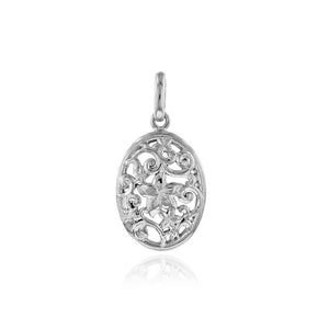 Small Oval Filigree Scroll Pendant in 14K White Gold