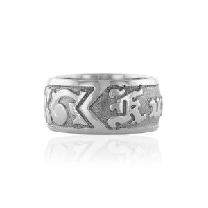 Raised Old English and Plumeria 10mm "Kuuipo" Ring in 14K White Gold