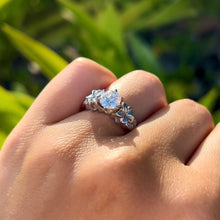 Load image into Gallery viewer, Small Plumeria with Leaves Solitaire Ring with Cubic Zirconia in 14K White Gold in size 7

