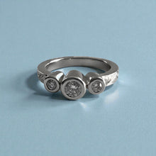 Load image into Gallery viewer, Palau 3mm Old English Flat Ring with Bezel Set Diamonds in 14K White Gold in size 5 (no side engraving)
