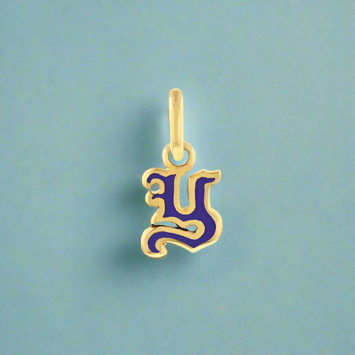 Enamel Letter Initial Y Pendant in 14K Yellow Gold