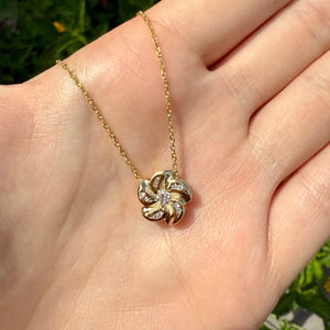 Small Plumeria with Diamonds Slider Pendant in 14K Yellow Gold