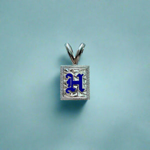 8mm Enamel Initial H Pendants in 14K White Gold