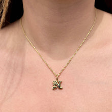 Load image into Gallery viewer, Enamel Letter Initial N Pendant in 14K Yellow Gold
