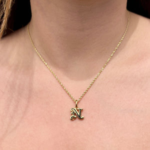 Enamel Letter Initial N Pendant in 14K Yellow Gold