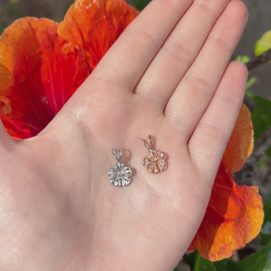 White and yellow gold hibiscus flower pendant 