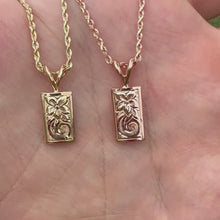 Load and play video in Gallery viewer, Small Hawaiian Pendants with engraving in yellow and pink gold 

